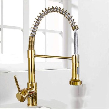 Kitchen Faucets with 2 Mode Sprayer Brass Single Handle Hot and Cold Water Pull Out Pull Down Sprayer Spring Bar Sink Kitchen Sink Mixer Tap,Brushed (Gold)