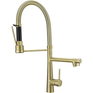 Brushed Gold Kitchen Faucet with Pull Down Sprayer,Commercial Single Handle Spring Kitchen Faucet Gold Sink Faucet Kitchen