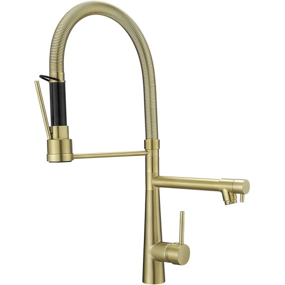 Brushed Gold Kitchen Faucet with Pull Down Sprayer,Commercial Single Handle Spring Kitchen Faucet Gold Sink Faucet Kitchen