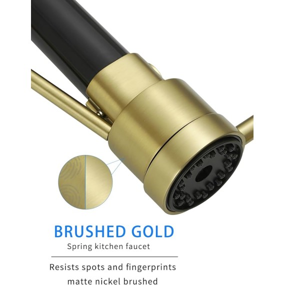 Brushed Gold Kitchen Faucet with Pull Down Sprayer,Commercial Single Handle Spring Kitchen Faucet Gold Sink Faucet Kitchen