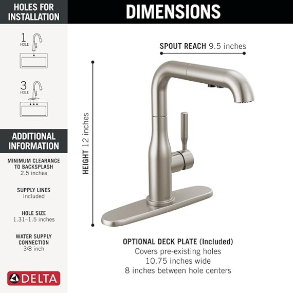 Faucet Almari Pull-Out Kitchen Faucet, Brushed Nickel Kitchen Faucets with Pull-Out Sprayer, Kitchen Sink Faucet, Faucet for Kitchen Sink with Magnetic Docking, Stainless 16943-SS-DST