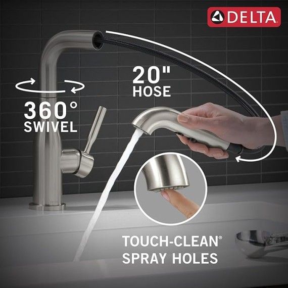 Faucet Almari Pull-Out Kitchen Faucet, Brushed Nickel Kitchen Faucets with Pull-Out Sprayer, Kitchen Sink Faucet, Faucet for Kitchen Sink with Magnetic Docking, Stainless 16943-SS-DST