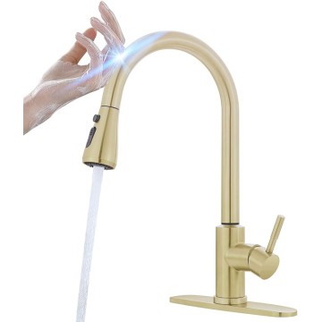Smart Touch Faucet for Kitchen Sink: Touch Kitchen Faucets with Pull Down Sprayer - Brushed Gold Stainless Steel Sink Faucet Hands-Free Single Handle 1/3 Hole Deck Plate