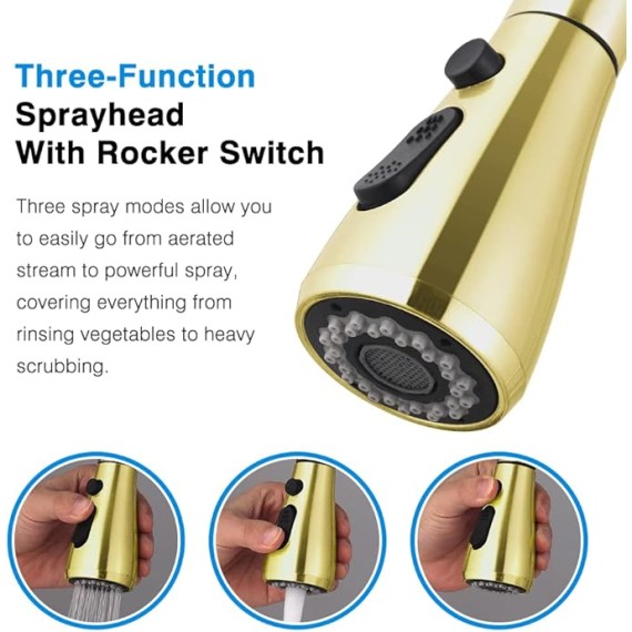 Smart Touch Faucet for Kitchen Sink: Touch Kitchen Faucets with Pull Down Sprayer - Brushed Gold Stainless Steel Sink Faucet Hands-Free Single Handle 1/3 Hole Deck Plate