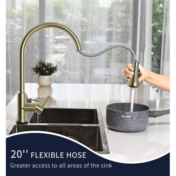Smart Touch Faucet for Kitchen Sink: Touch Kitchen Faucets with Pull Down Sprayer - Brushed Gold Stainless Steel Sink Faucet Hands-Free Single Handle 1/3 Hole Deck Plate