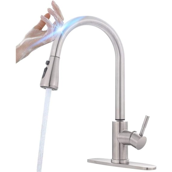Smart Touch Faucet for Kitchen Sink : Touch Kitchen Faucets with Pull Down Sprayer Touch Kitchen Faucet-Stainless Steel Touch Faucet(Brushed Stainless Steel)