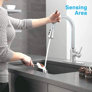 Smart Touch Faucet for Kitchen Sink : Touch Kitchen Faucets with Pull Down Sprayer Touch Kitchen Faucet-Stainless Steel Touch Faucet(Brushed Stainless Steel)