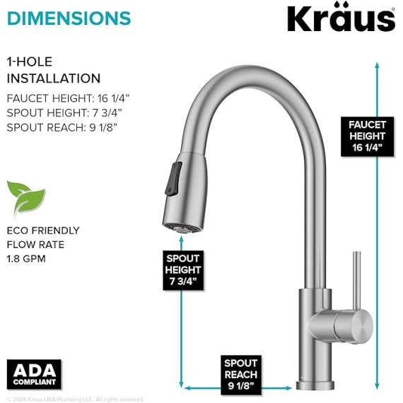 Coda 2-Function Single Handle Pull Down Kitchen Faucet in Spot-Free Stainless Steel, KPF-1626SFS