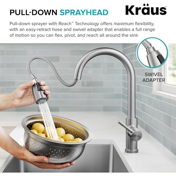 Coda 2-Function Single Handle Pull Down Kitchen Faucet in Spot-Free Stainless Steel, KPF-1626SFS